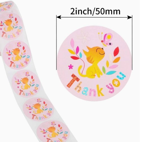 50 THANK YOU Stickers Cute Kitty Design 2" - Picture 2 of 10